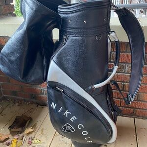 Vintage Leather Nike Golf Black and Gray Bag with rain cover